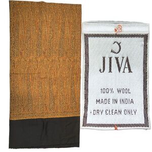 JIVA WOOL SHAWL INDIA GOLD PAISLEY 84x42